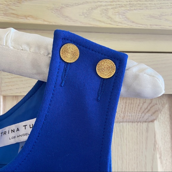 Trina Turk Blue Sleeveless Knee-length Dress with Gold Buttons | Size 4 - Picture 4 of 7